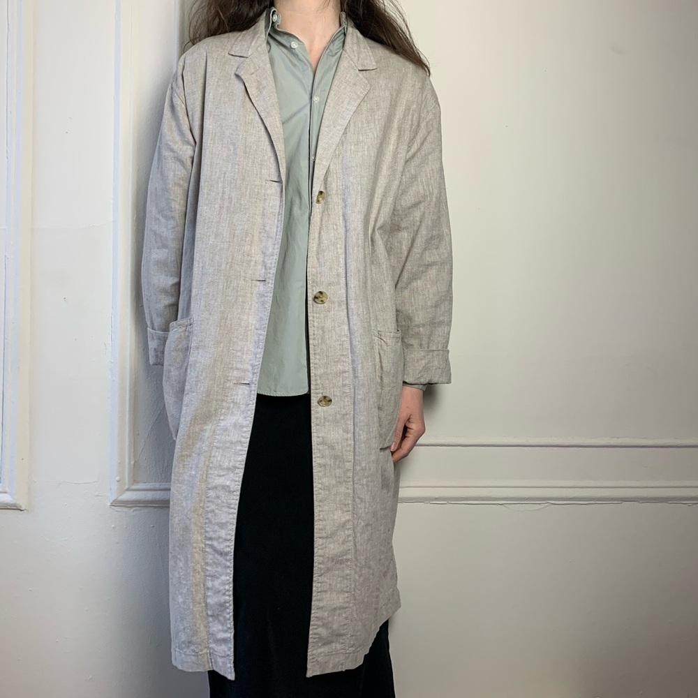 Uniqlo cream linen duster blazer size M